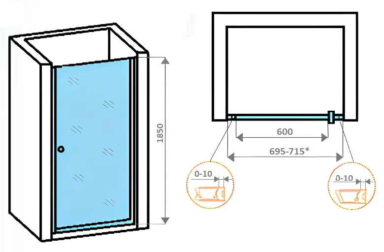 Дверь DE70B душевая в нишу PARLY (70x185) — фото 4, Душевые двери в нишу