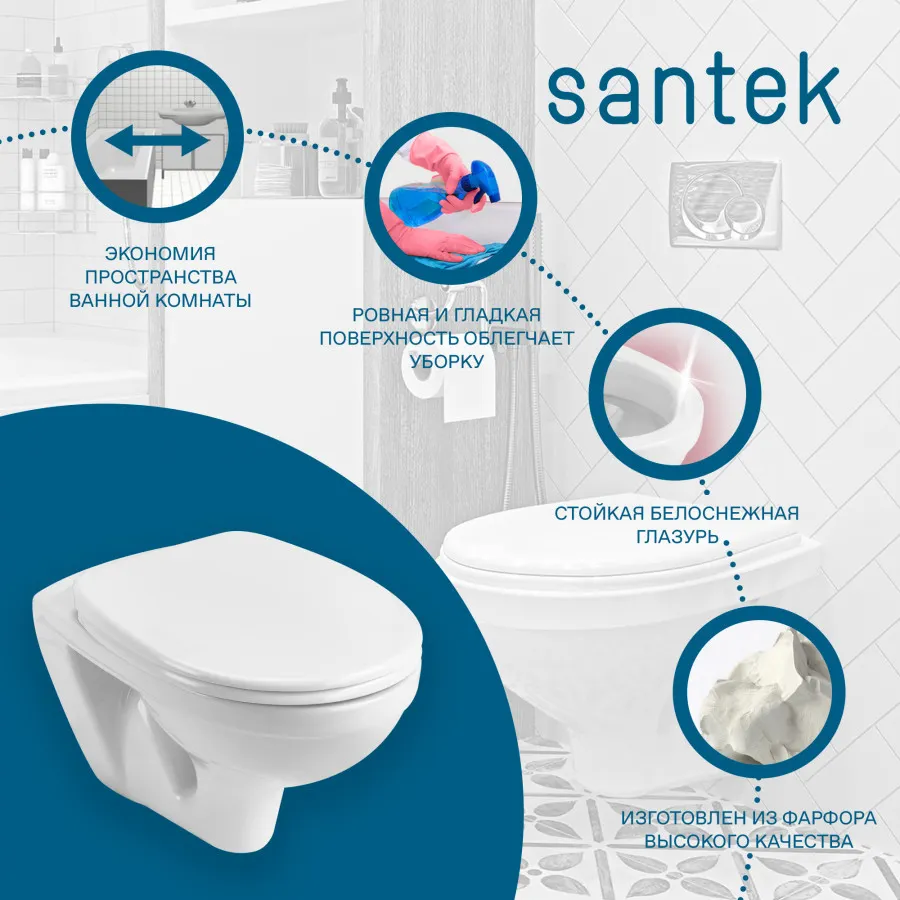 БОРЕАЛЬ Унитаз подвесной, сиденье дюропласт, САНТЕК 1WH301977 — фото 10, Подвесные унитазы
