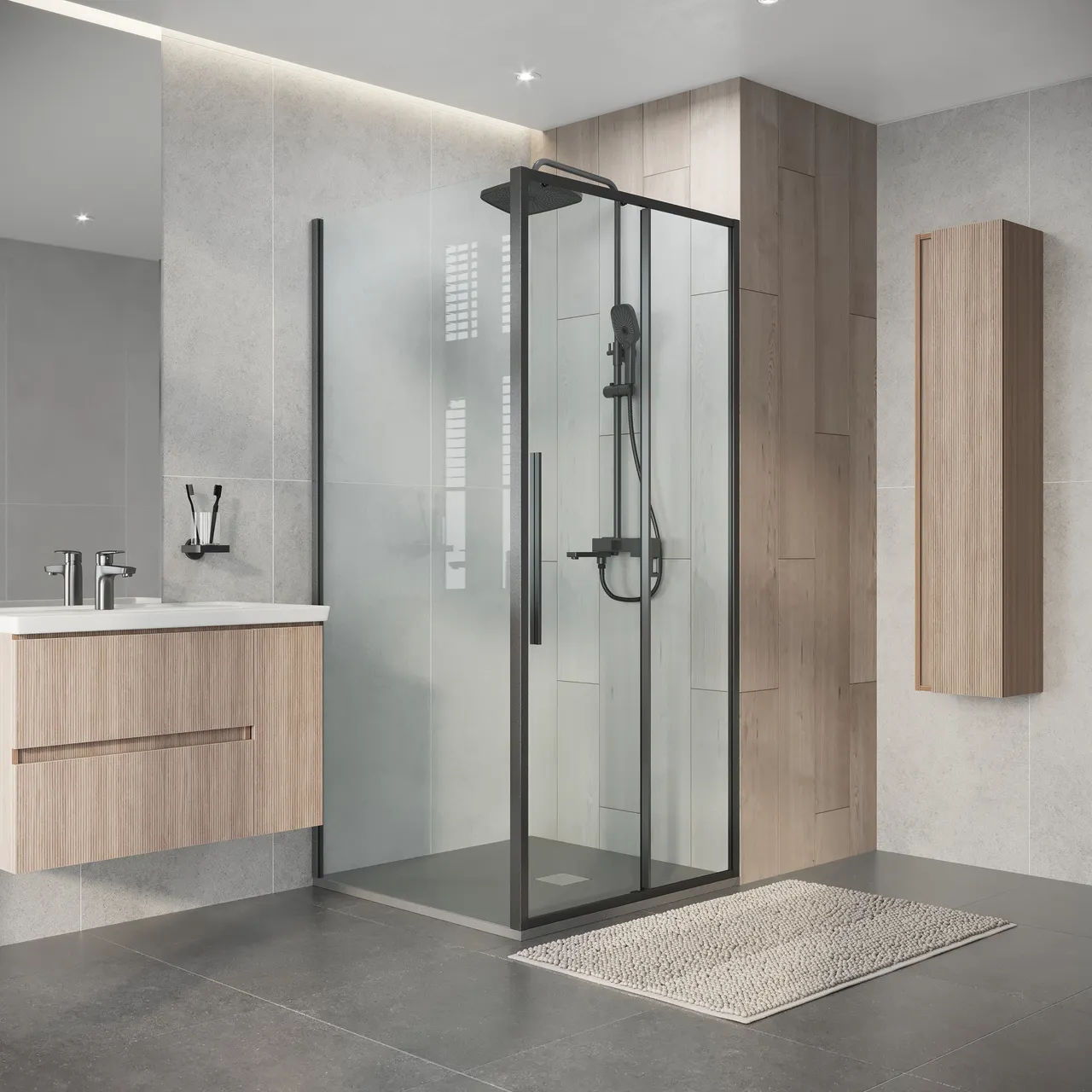 Товар: Душевое ограждение Niagara Nova NG-34-10AGR-A100GR-34 (100х100х195) квадрат,раздвижная,графит,стекло прозрачное,2 места - фото 5 Душевое ограждение Niagara Nova NG-34-10AGR-A100GR-34 (100х100х195) квадрат,раздвижная,графит,стекло прозрачное,2 места — фото 5, Душевые уголки