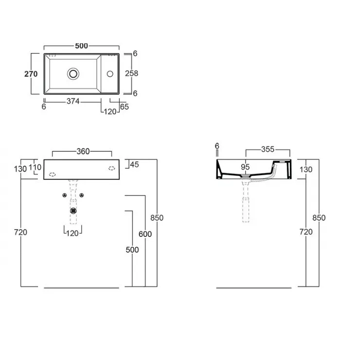 Раковина SIMAS AGILE подвесная или накладная с одним отверстием с полкой правой цвет черный матовый AG50.NM — фото 3, Раковины накладные