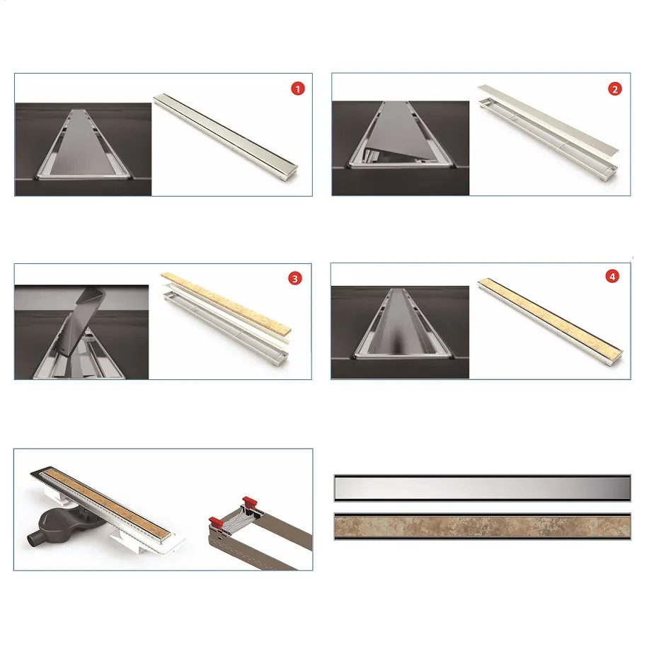 Желоб BERGES водосток напольный B1 Keramik 800 нержавеющая сталь, решетка бронза, S-сифон D50 боковой 094119 — фото 4, Душевые лотки