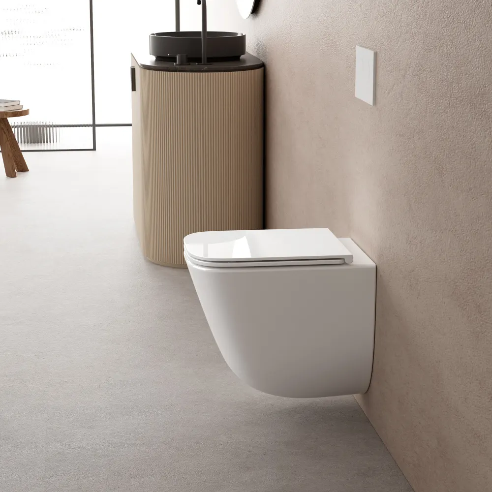 Товар: Унитаз ABBER Rechteck AC1220TC подвесной белый, безободковый, смыв торнадо, с закрытым дном - фото 3 Унитаз ABBER Rechteck AC1220TC подвесной белый, безободковый, смыв торнадо, с закрытым дном — фото 3, Подвесные унитазы