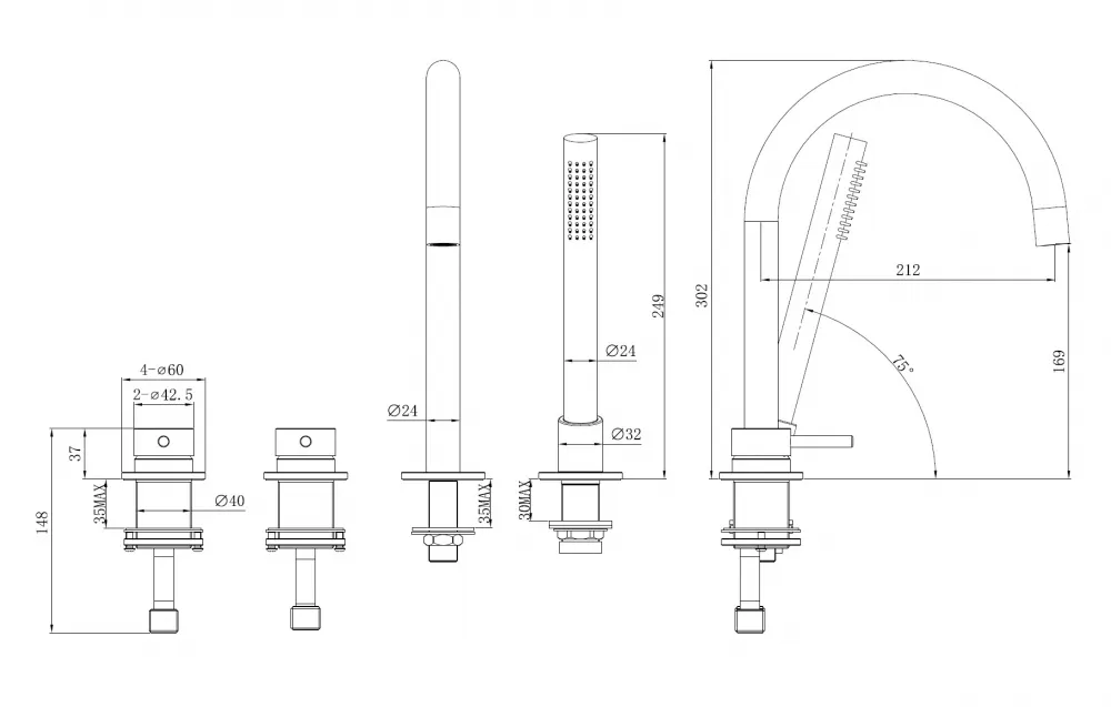 Смеситель ABBER Wasser Kreis 316 AF8113BG на борт ванны, золото брашированное — фото 3, Смесители на борт ванны