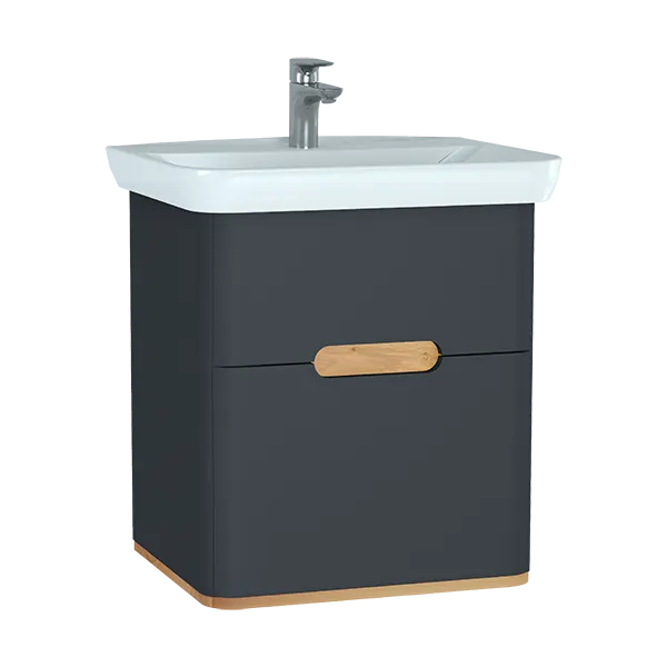 60834 Sento Тумба с раковиной с 2 ящиками 65 см с LED подсветкой цвет матовый антрацит VITRA — фото 3, Мебель для ванной