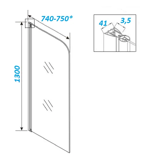 Шторка F04F для ванной, распашная PARLY (130x75) — фото 4, Шторки для ванной распашные