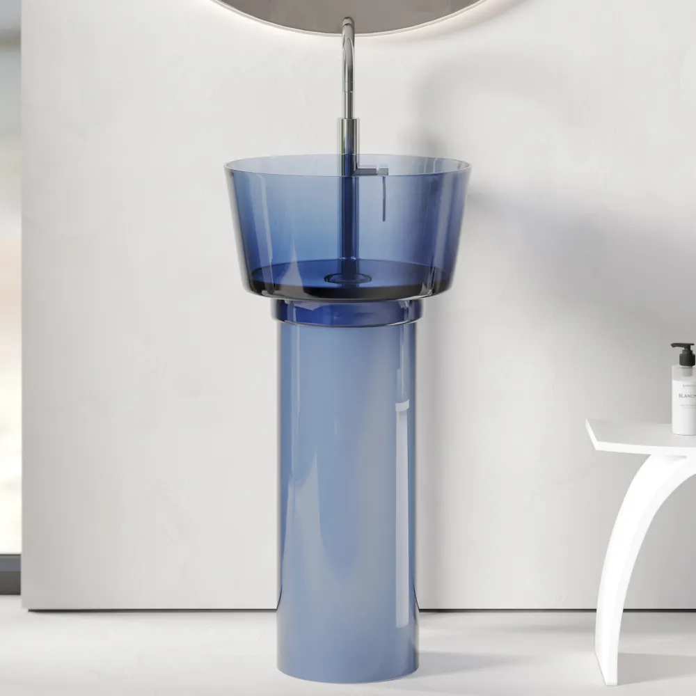 Раковина отдельностоящая прозрачная ABBER Kristall AT2702Saphir синяя — фото 1, Раковины напольные