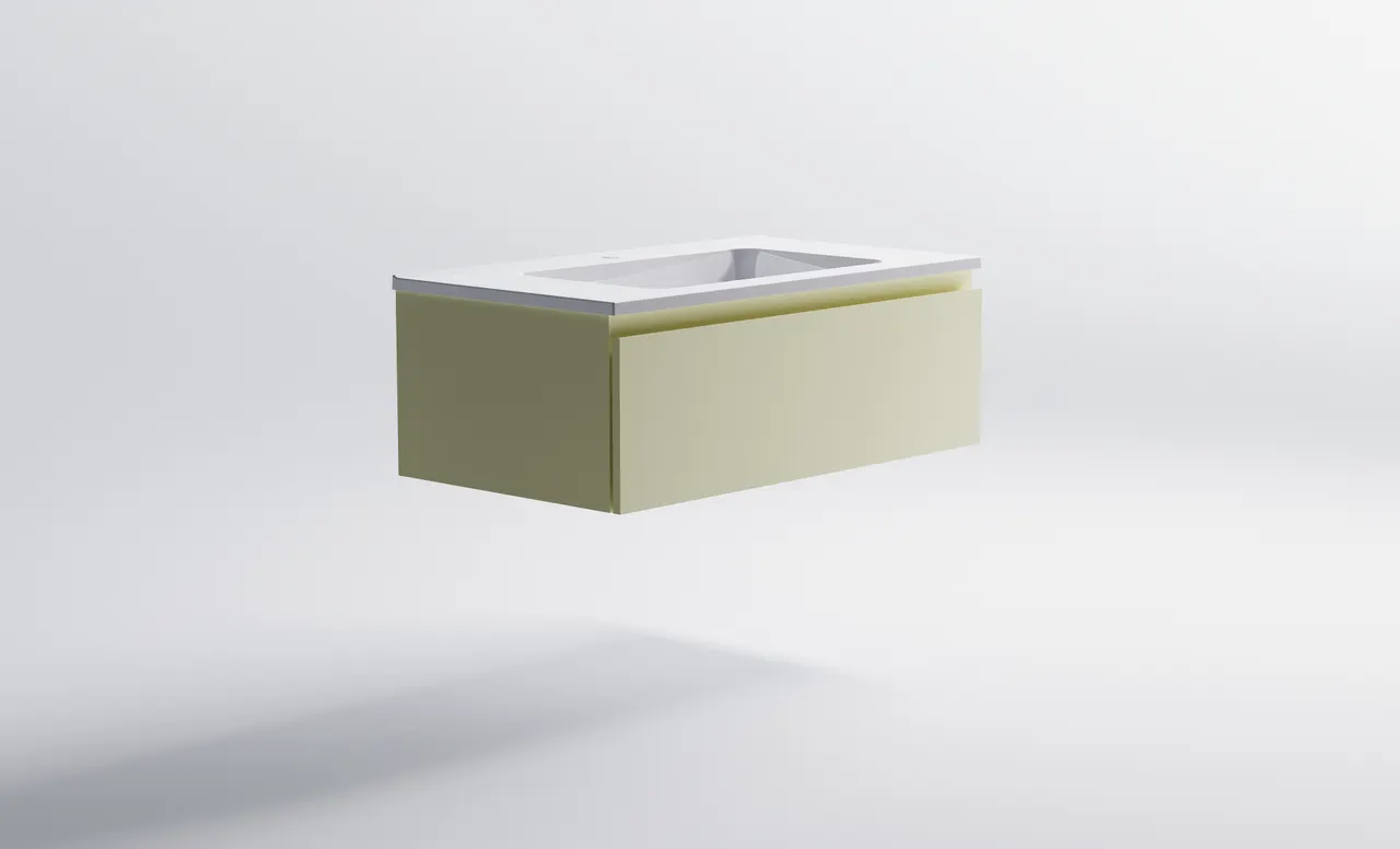 Нижний шкаф Альфа 90 с 1 ящиком бежевый (RAL1013 матовый) + Раковина "Альфа 90" 03060006ral1013+04010008 — фото 4, Тумбы с раковиной