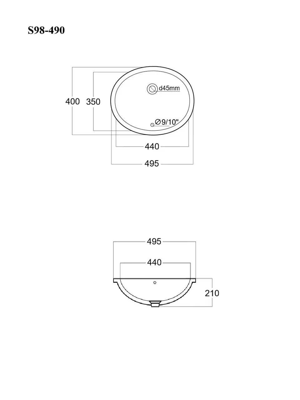 BOND S98-490 Раковина встраиваемая под столешницу 49,5х40,5х21см овальная белая с переливом — фото 16, Раковины встраиваемые сверху