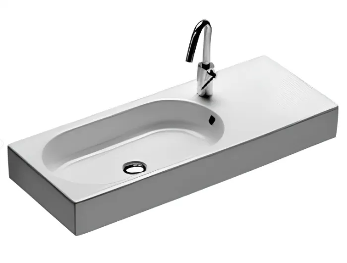 Товар: Раковина HATRIA AREA YXDL01 подвесная или на тумбу с одним отверстием с переливом цвет белый - фото 1 Раковина HATRIA AREA YXDL01 подвесная или на тумбу с одним отверстием с переливом цвет белый — фото 1, Раковины