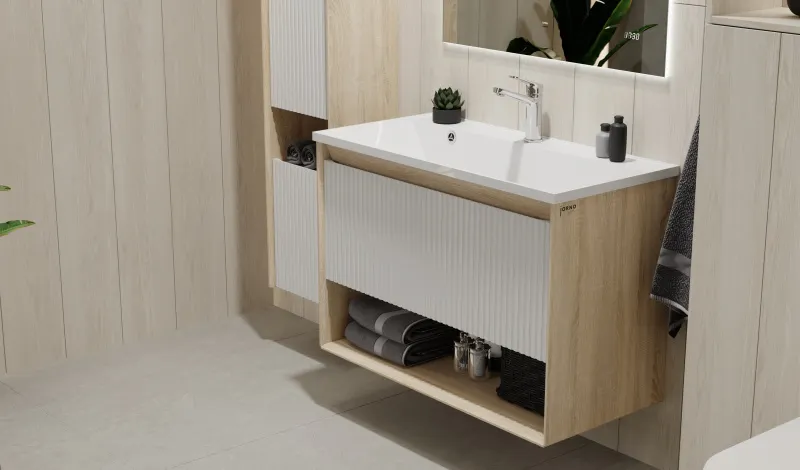 Toss.01.90/P/SS-W/JR Тумба Tossony 90 подвесная Сонома светлая/Белый белый JORNO — фото 4, Тумбы под раковину