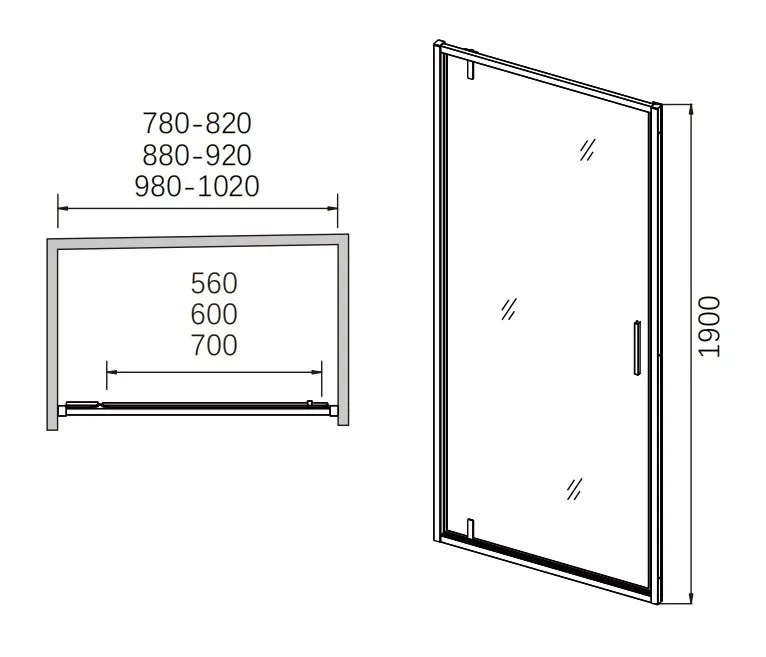 Душевая дверь распашная CL1020-90 — фото 1, Распашные душевые двери