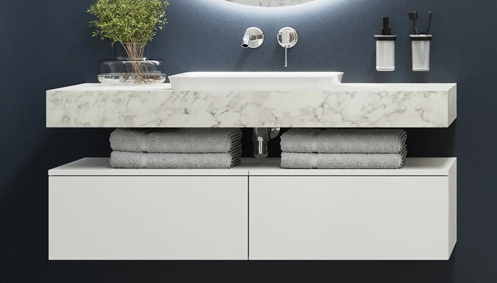 Столешница VELVEX Unit 120 белый мрамор st.UNI.120-630 — фото 2, Столешницы под раковину