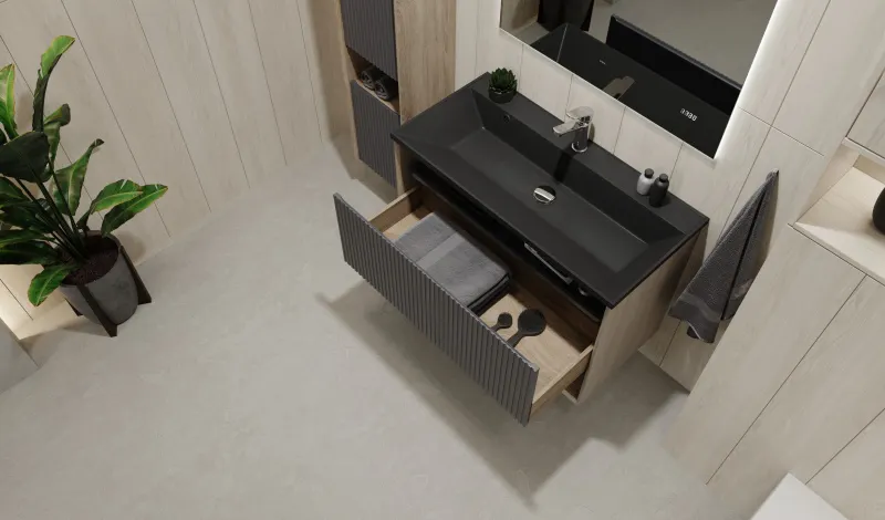 Toss.01.90/P/DS-A/JR Тумба Tossony 90 подвесная Дуб Самдал/Антрацит антрацит JORNO — фото 2, Тумбы под раковину