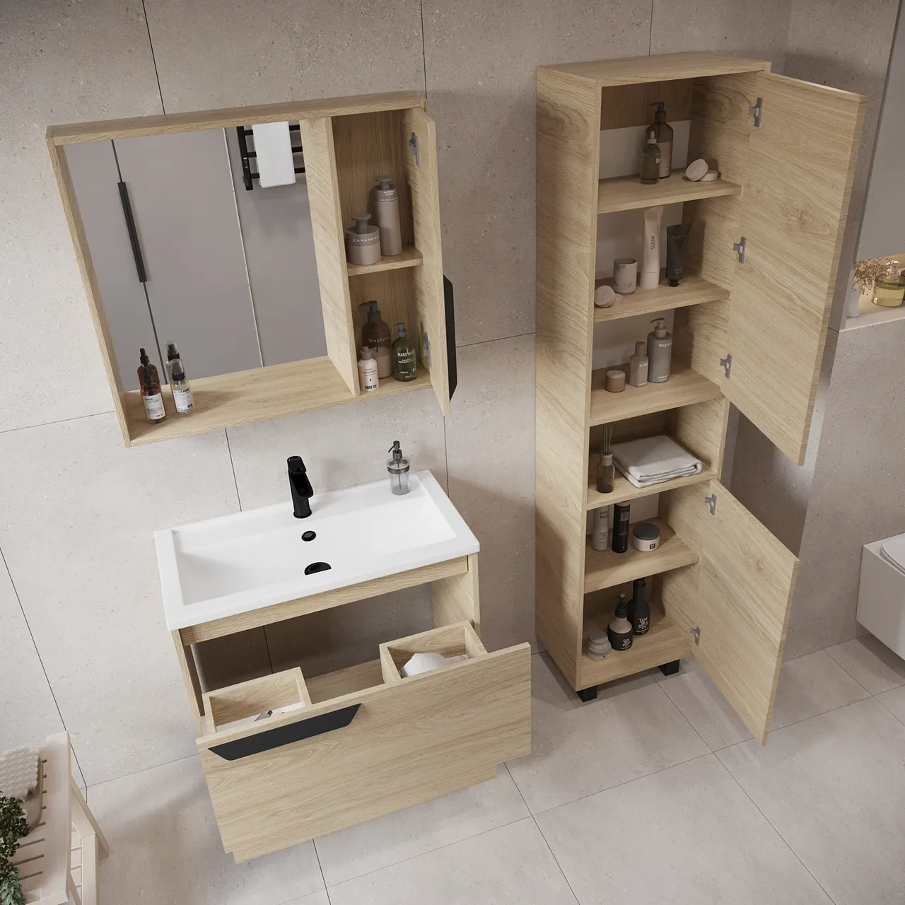 Тумба под раковину VIANT КЕЛЬН 80 подвесная светлое дерево (VKEL80FOSD-T2YP) — фото 8, Тумбы под раковину