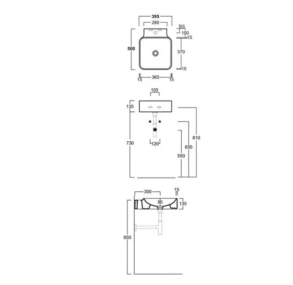 Раковина SIMAS FLOW подвесная с одним намеченным отверстием цвет белый FL15 — фото 2, Раковины подвесные