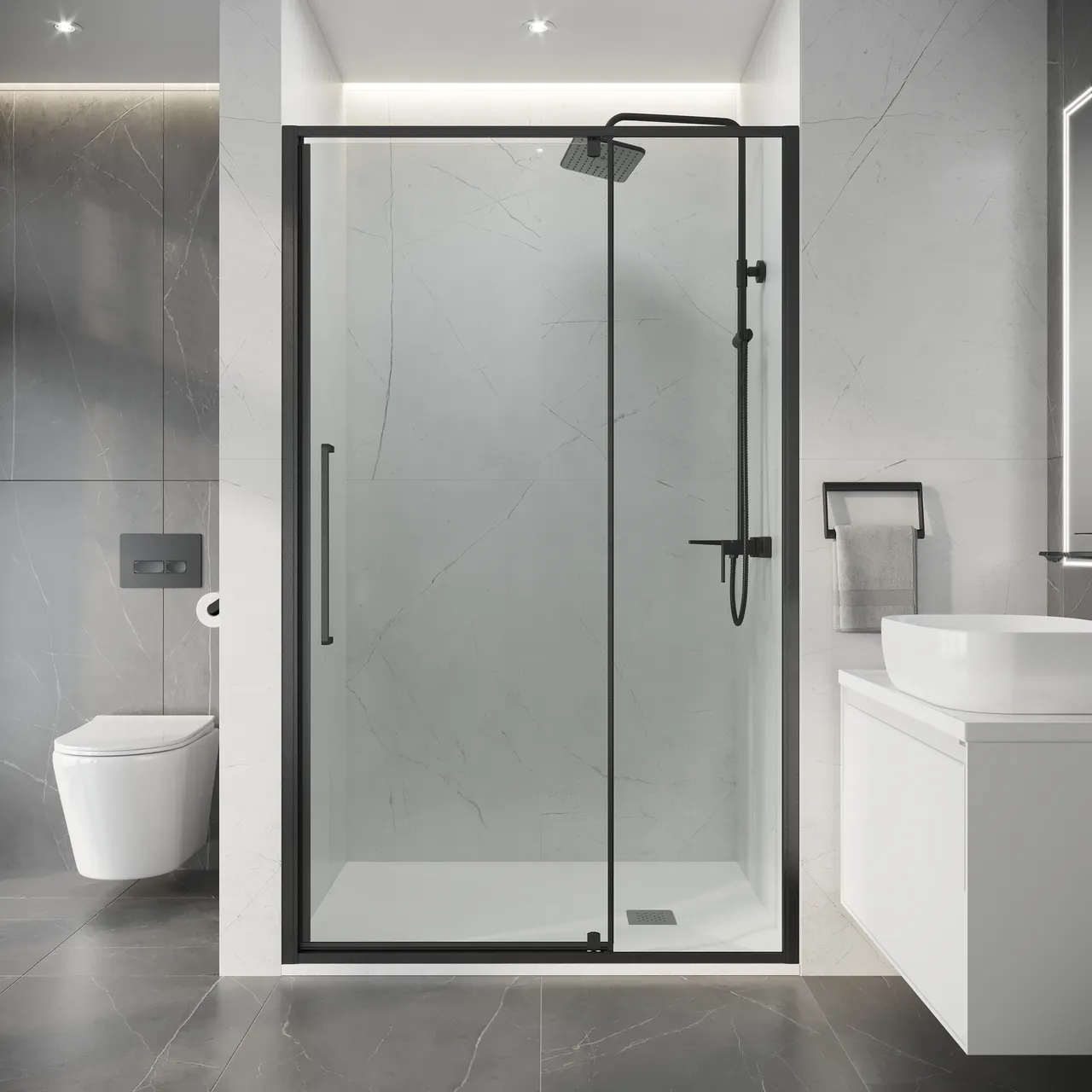 Товар: Дверь в нишу Niagara Nova NG-35-11AGR (110х195) распашная,графит,стекло прозрачное,1 место - фото 4 Дверь в нишу Niagara Nova NG-35-11AGR (110х195) распашная,графит,стекло прозрачное,1 место — фото 4, Душевые двери в нишу