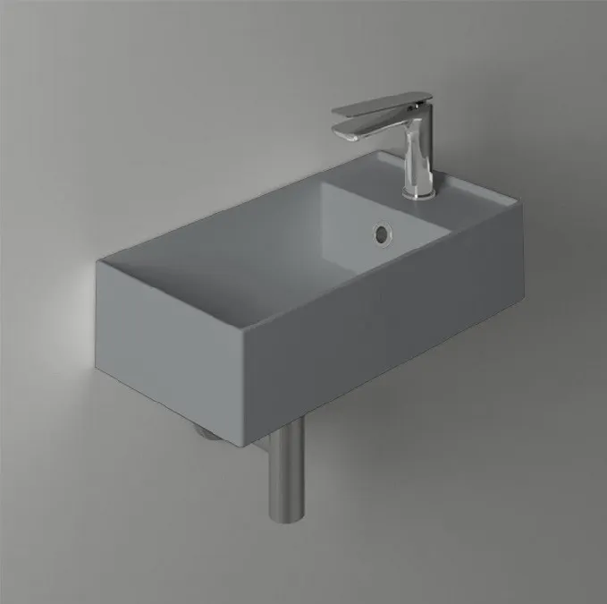 Раковина SIMAS AGILE подвесная или накладная с одним отверстием с полкой правой цвет cemento matt AG50.CM — фото 2, Раковины накладные