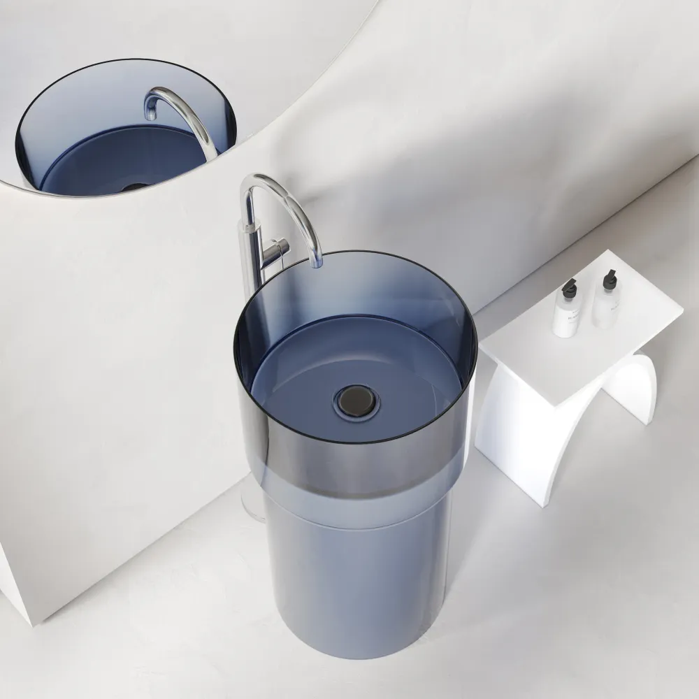 Товар: Раковина отдельностоящая прозрачная ABBER Kristall AT2701Saphir-H синяя - фото 3 Раковина отдельностоящая прозрачная ABBER Kristall AT2701Saphir-H синяя — фото 3, Раковины напольные