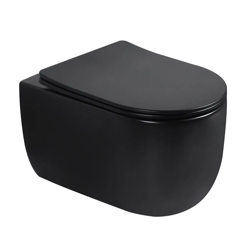 Унитаз ABBER Bequem AC1104TMB подвесной черный матовый, безободковый, смыв торнадо — фото 1, Подвесные унитазы