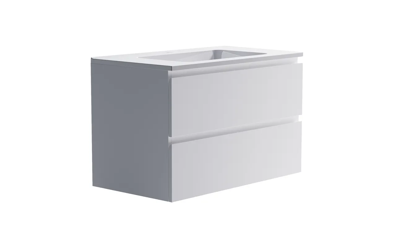 Нижний шкаф Альфа 90 с 2 ящиками белый матовый + Раковина "Альфа 90" 3060007+04010008 — фото 3, Тумбы с раковиной