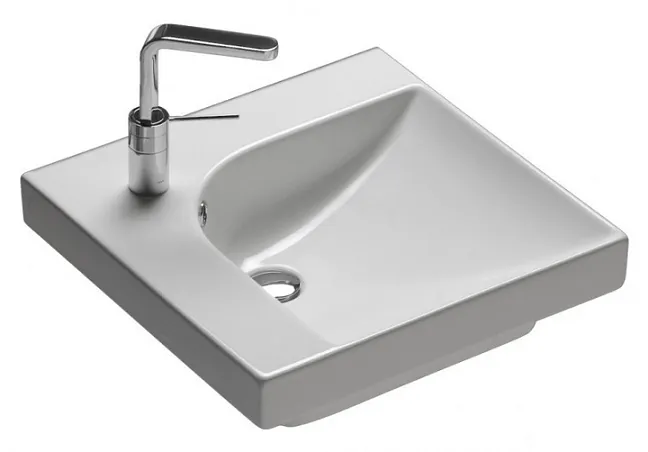 Раковина HATRIA GRANDANGOLO YXFA01 подвесная или на тумбу с одним отверстием с переливом цвет белый — фото 1, Раковины