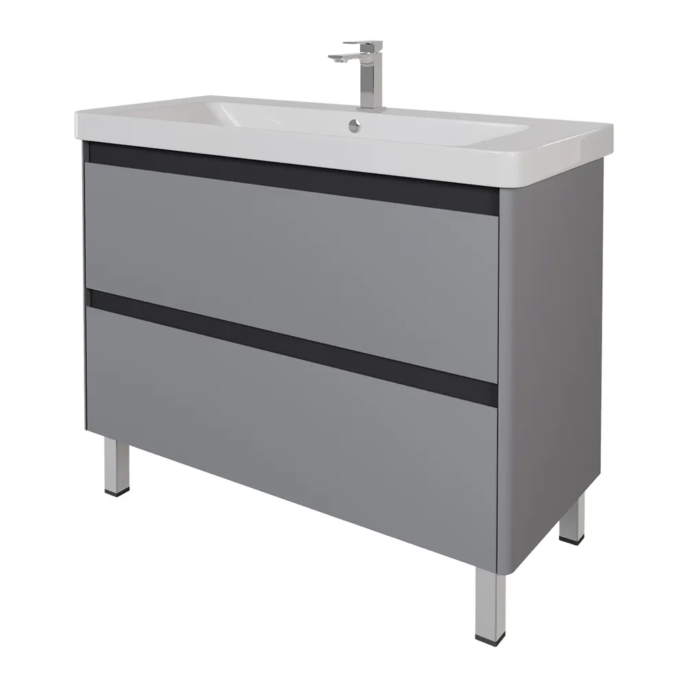 Тумба LUXURY PLUS, 105 см, подвесная/напольная, 2 ящик, серый базальт 99.2034 — фото 3, Тумбы под раковину