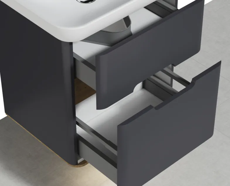 60834 Sento Тумба с раковиной с 2 ящиками 65 см с LED подсветкой цвет матовый антрацит VITRA — фото 1, Мебель для ванной