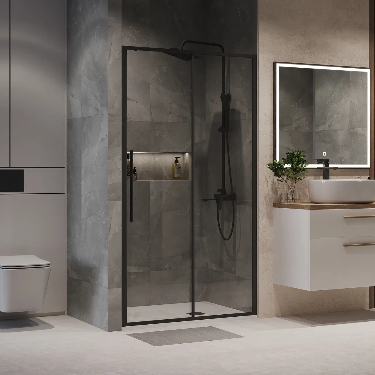 Товар: Дверь в нишу Niagara Nova NG-84-12AB (120х195) черный матовый,стекло прозрачное,дверь раздвижная,1 место - фото 3 Дверь в нишу Niagara Nova NG-84-12AB (120х195) черный матовый,стекло прозрачное,дверь раздвижная,1 место — фото 3, Душевые двери в нишу