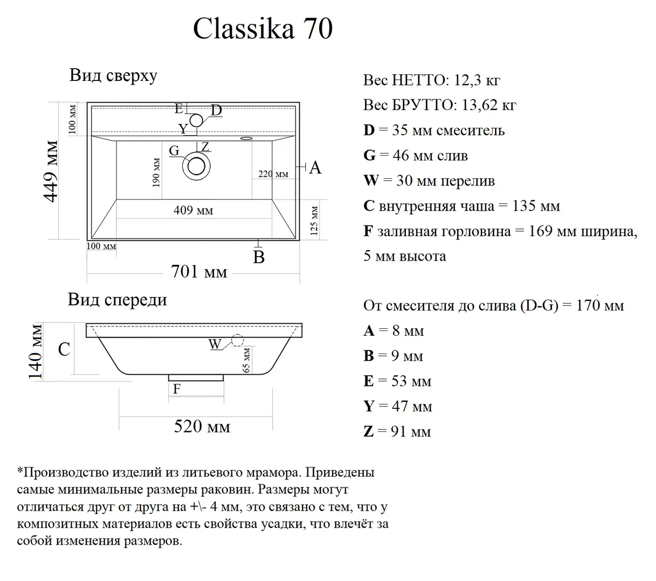 Товар: Раковина мебельная и на столешницу Classica 70 4627173210171 - фото 7 Раковина мебельная и на столешницу Classica 70 4627173210171 — фото 7, Раковины накладные