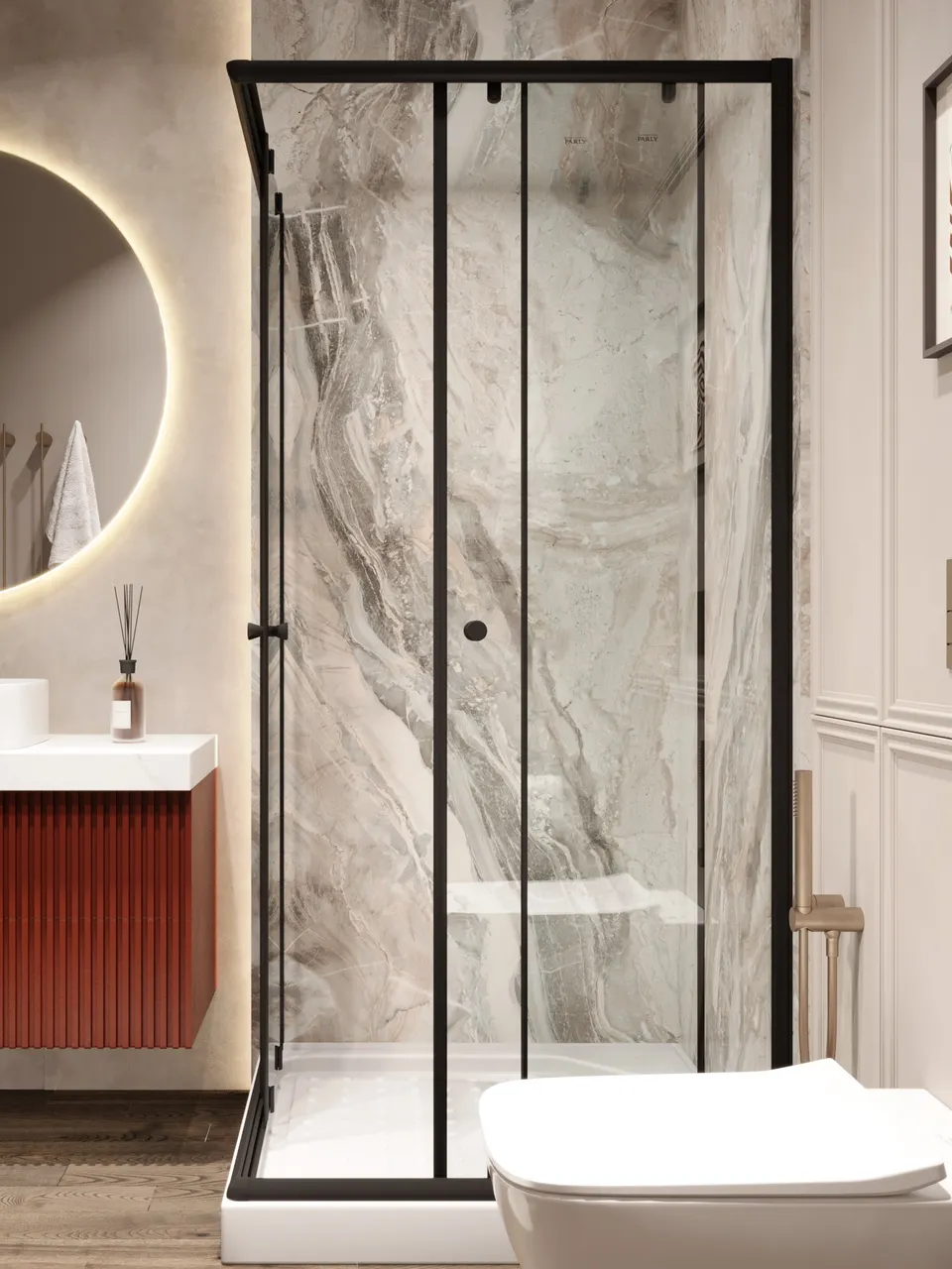 Товар: Уголок ZQ81B душевой PARLY с поддоном (80х80х190) - фото 3 Уголок ZQ81B душевой PARLY с поддоном (80х80х190) — фото 3, Душевые уголки