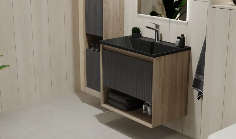 Toss.01.70/P/DS-A/JR Тумба Tossony 70 подвесная Дуб Самдал/Антрацит антрацит JORNO — фото 1, Тумбы под раковину