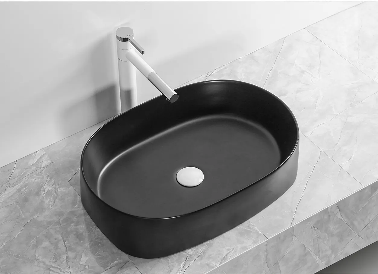 Раковина CR2691 накладная, черный матовый, овальная 560х390х140 Ceruttispa — фото 1, Раковины накладные