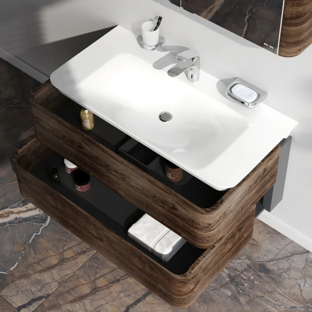 M30FHX1002NF Sensation, База под раковину, подвесная, 100 см, ящики, орех, текстурированная, шт — фото 1, Тумбы под раковину