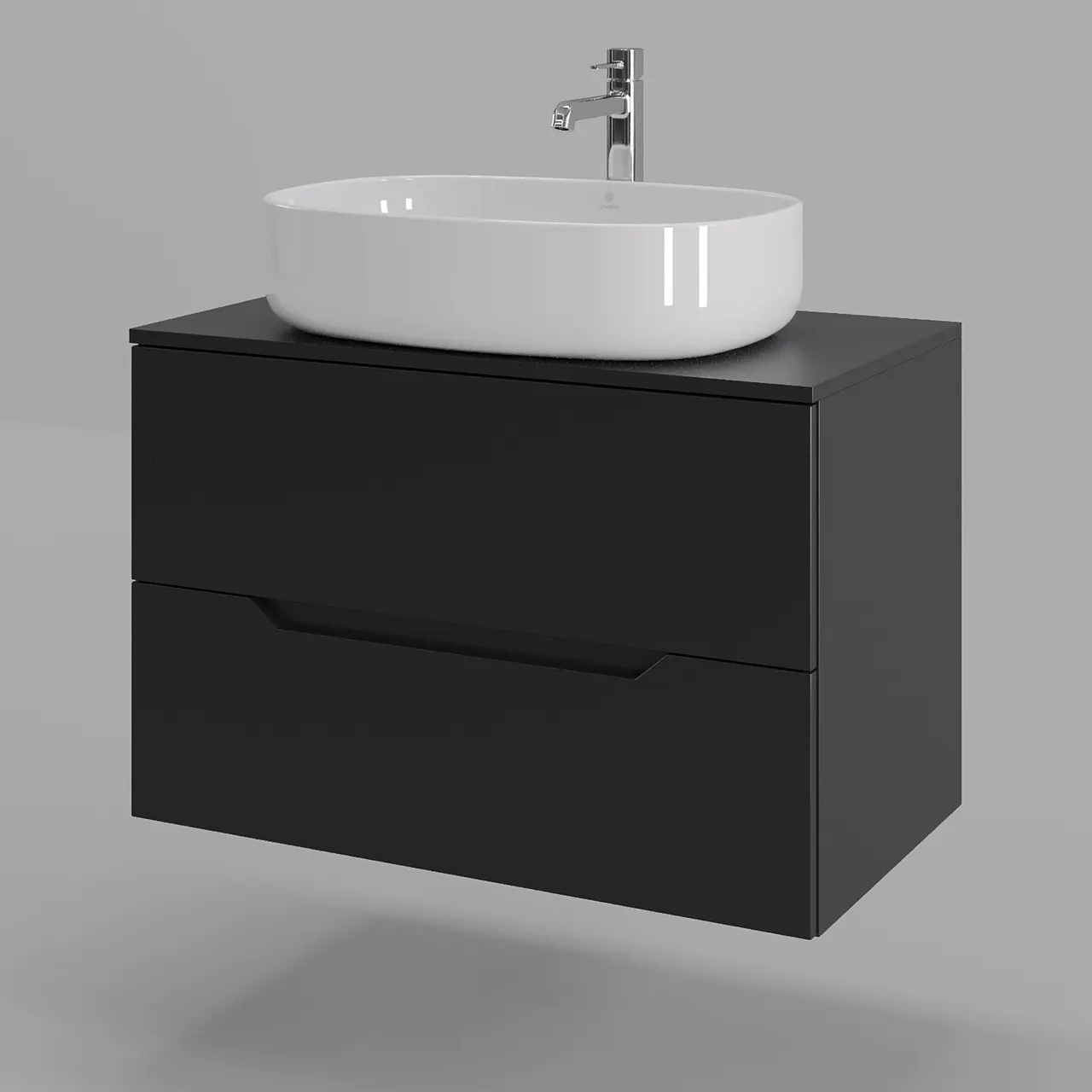 Orange Line Li-80TubMDF+B08-600W тумба с раковиной подвесная 80 см, черный/белый Li-80TubMDF+B08-600W — фото 1, Тумбы с раковиной