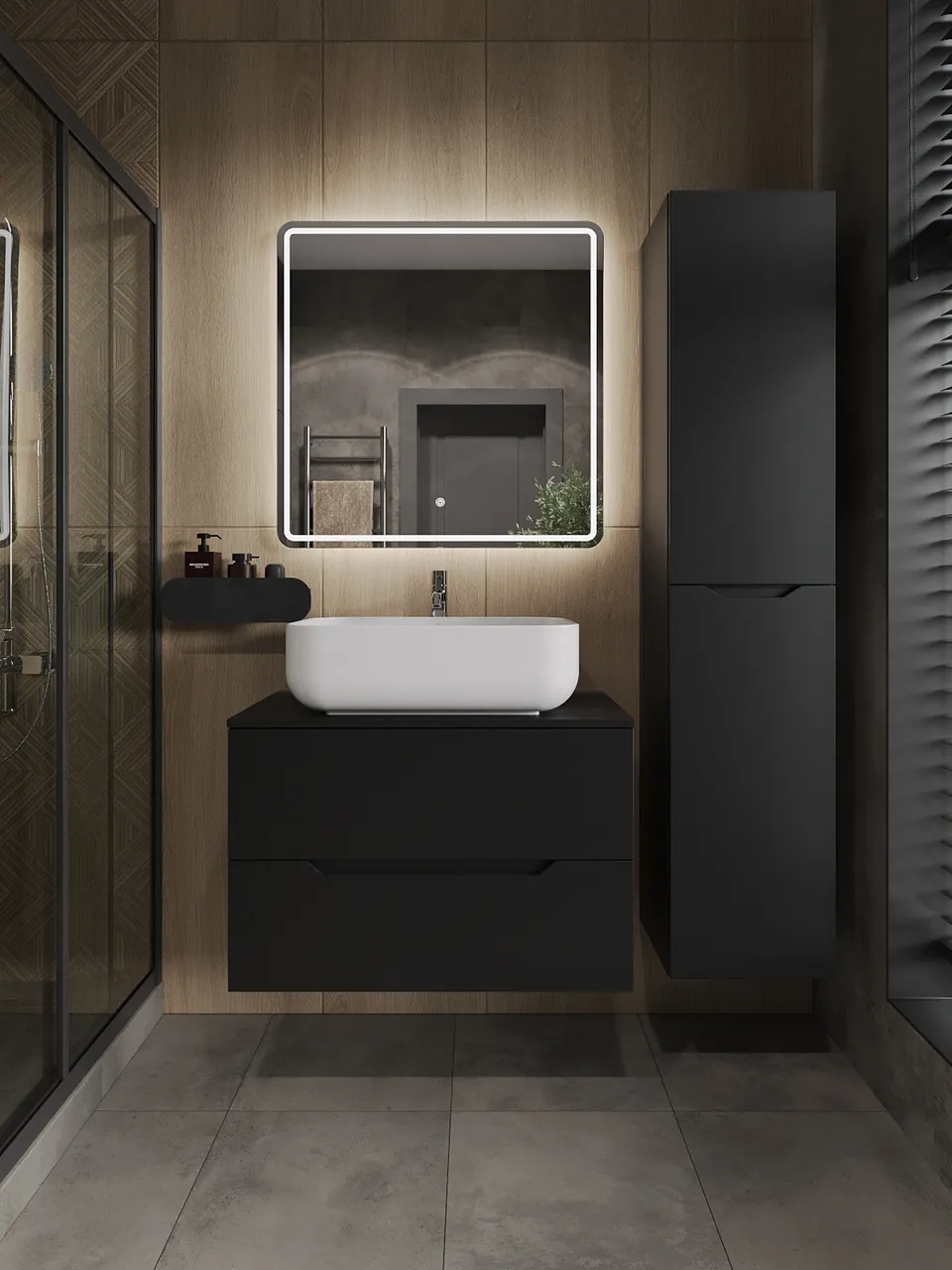 Товар: Orange Line Li-80TubMDF+B03-600W тумба с раковиной подвесная 80 см, черный/белый Li-80TubMDF+B03-600W - фото 5 Orange Line Li-80TubMDF+B03-600W тумба с раковиной подвесная 80 см, черный/белый Li-80TubMDF+B03-600W — фото 5, Тумбы с раковиной