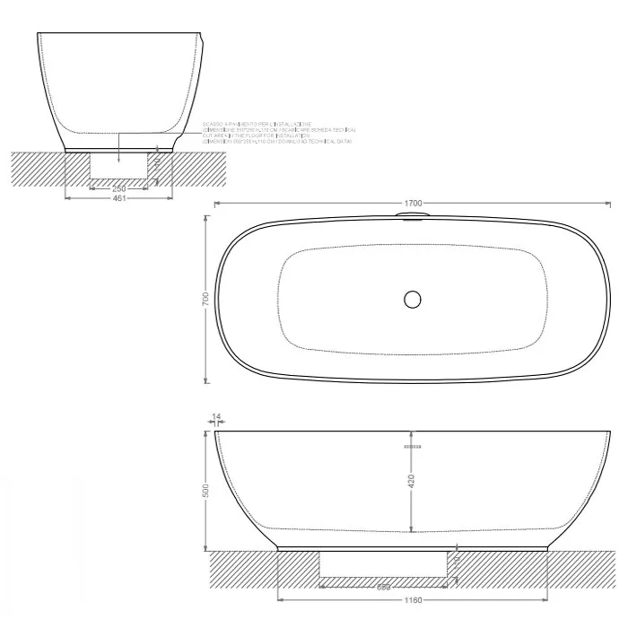 Ванна Artceram HOOP отдельностоящая цвет белый матовый ACW002 01 — фото 2, Ванны