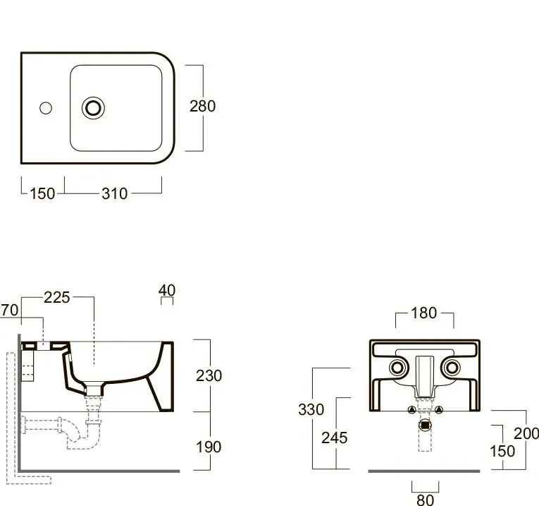 Биде SIMAS FLOW подвесное с одним отверстием цвет белый FL64/F85 — фото 2, Биде подвесные