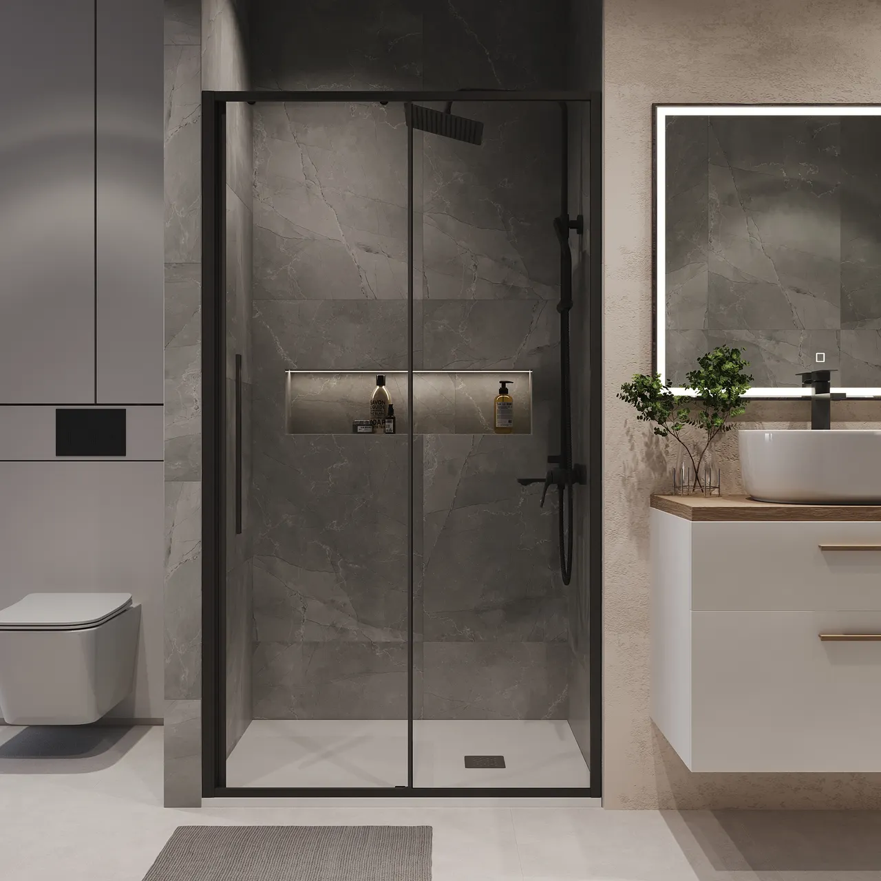 Товар: Дверь в нишу Niagara Nova NG-84-12AB (120х195) черный матовый,стекло прозрачное,дверь раздвижная,1 место - фото 4 Дверь в нишу Niagara Nova NG-84-12AB (120х195) черный матовый,стекло прозрачное,дверь раздвижная,1 место — фото 4, Душевые двери в нишу