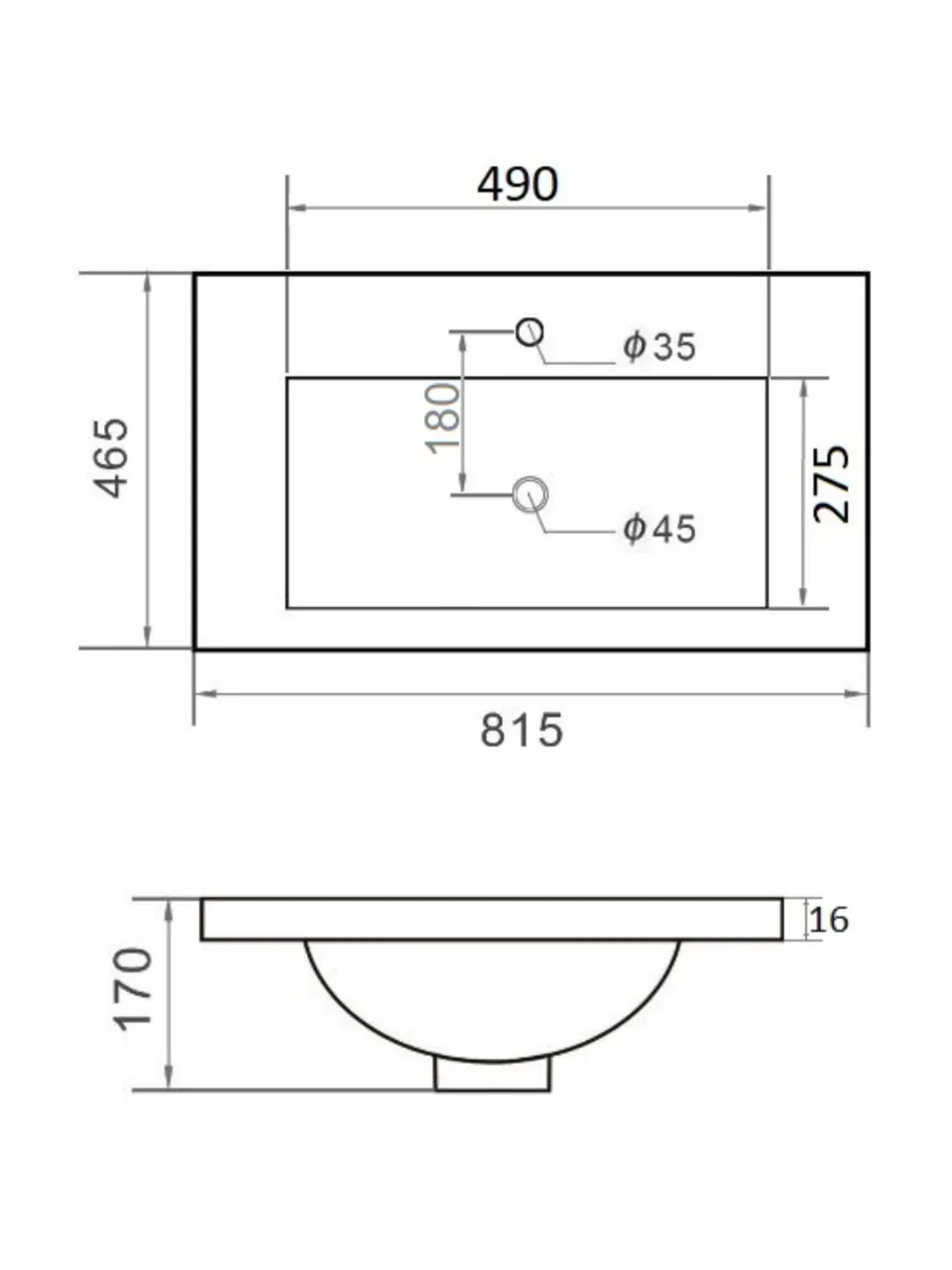 Orange B03-800B Раковина встраиваемая санфарфор, черная — фото 1, Раковины встраиваемые снизу