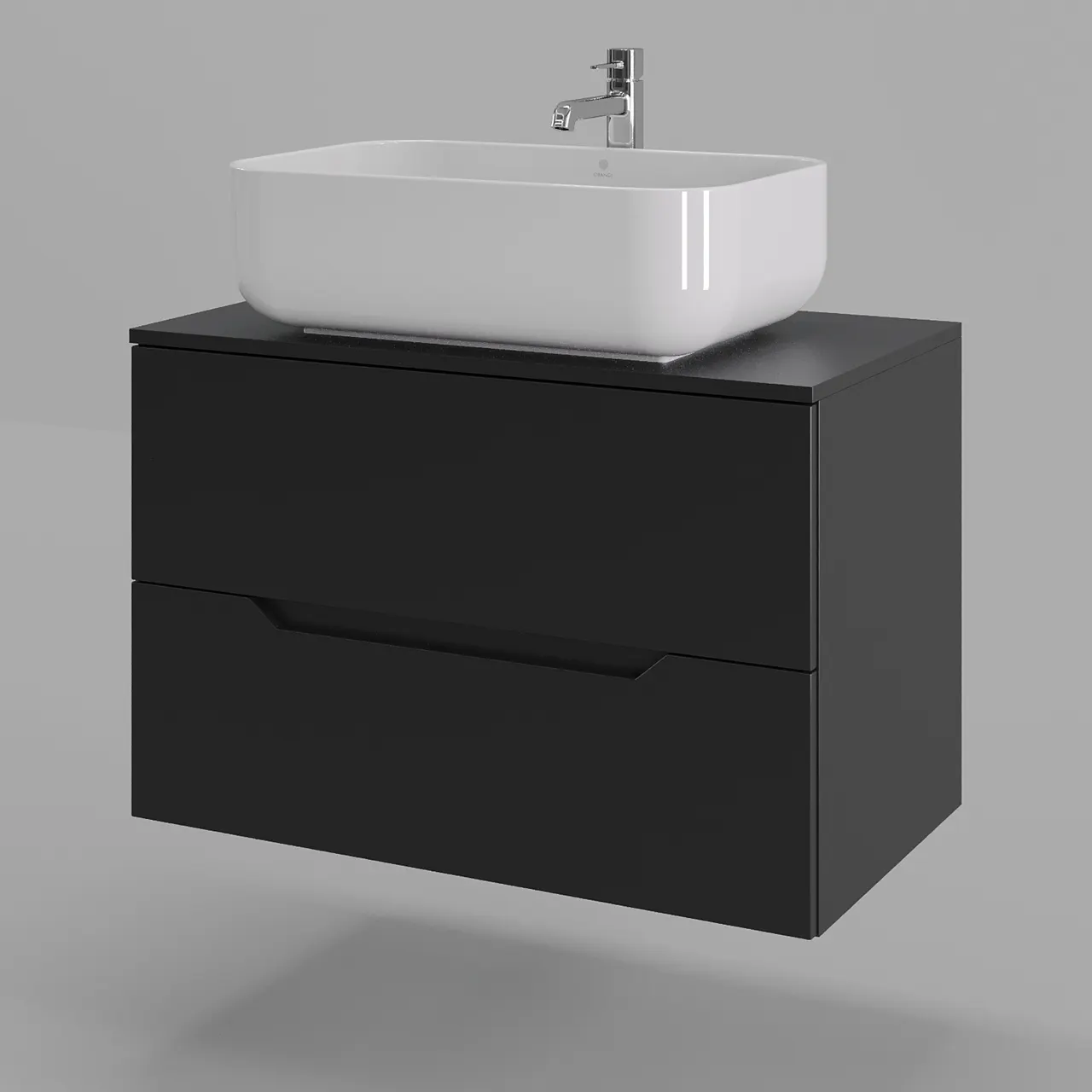 Orange Line Li-80TubMDF+B03-600W тумба с раковиной подвесная 80 см, черный/белый Li-80TubMDF+B03-600W — фото 1, Тумбы с раковиной