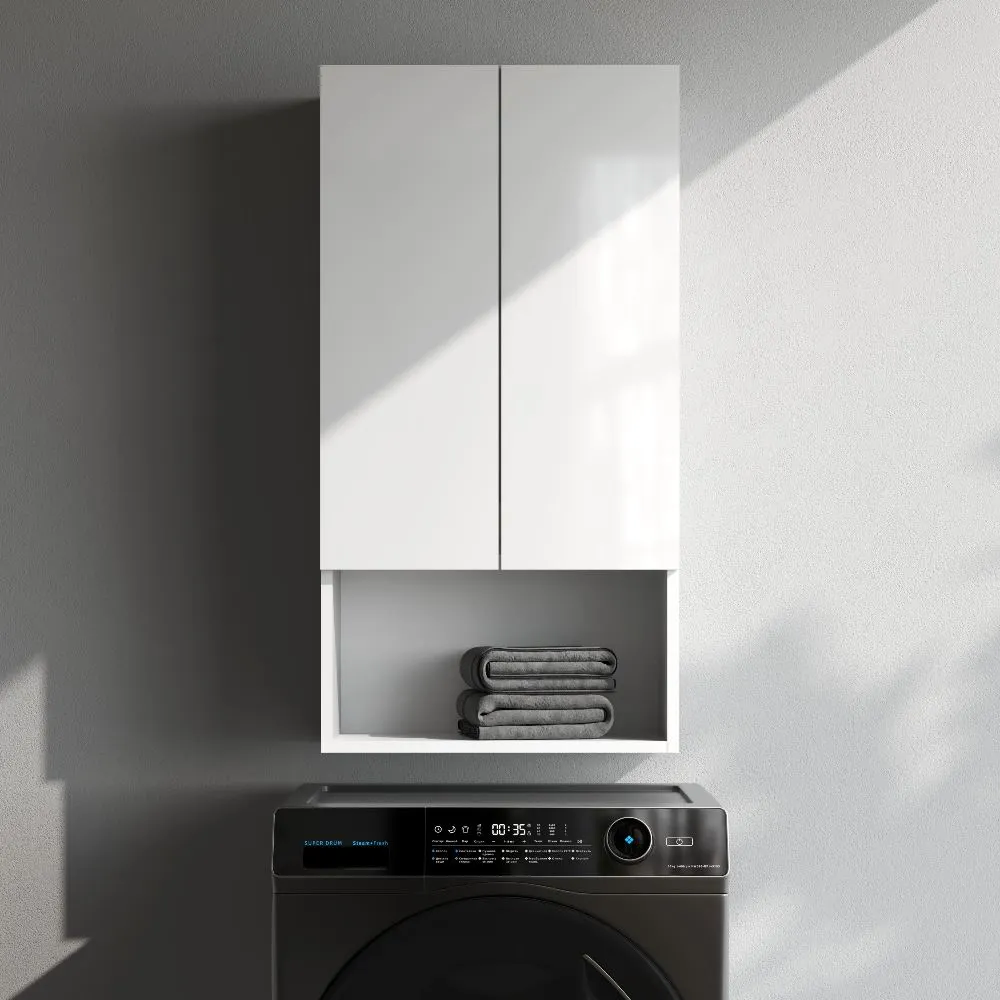 M85CHX05021WG X-Joy, Шкаф навесной с дверками и открытой полкой, 50 см, белый глянец — фото 2, Шкафы для ванной