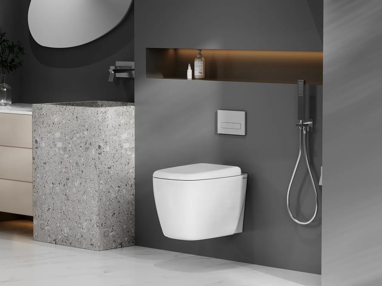 Товар: Унитаз ABBER Rechteck AC1217 подвесной белый, безободковый, смыв торнадо - фото 2 Унитаз ABBER Rechteck AC1217 подвесной белый, безободковый, смыв торнадо — фото 2, Подвесные унитазы