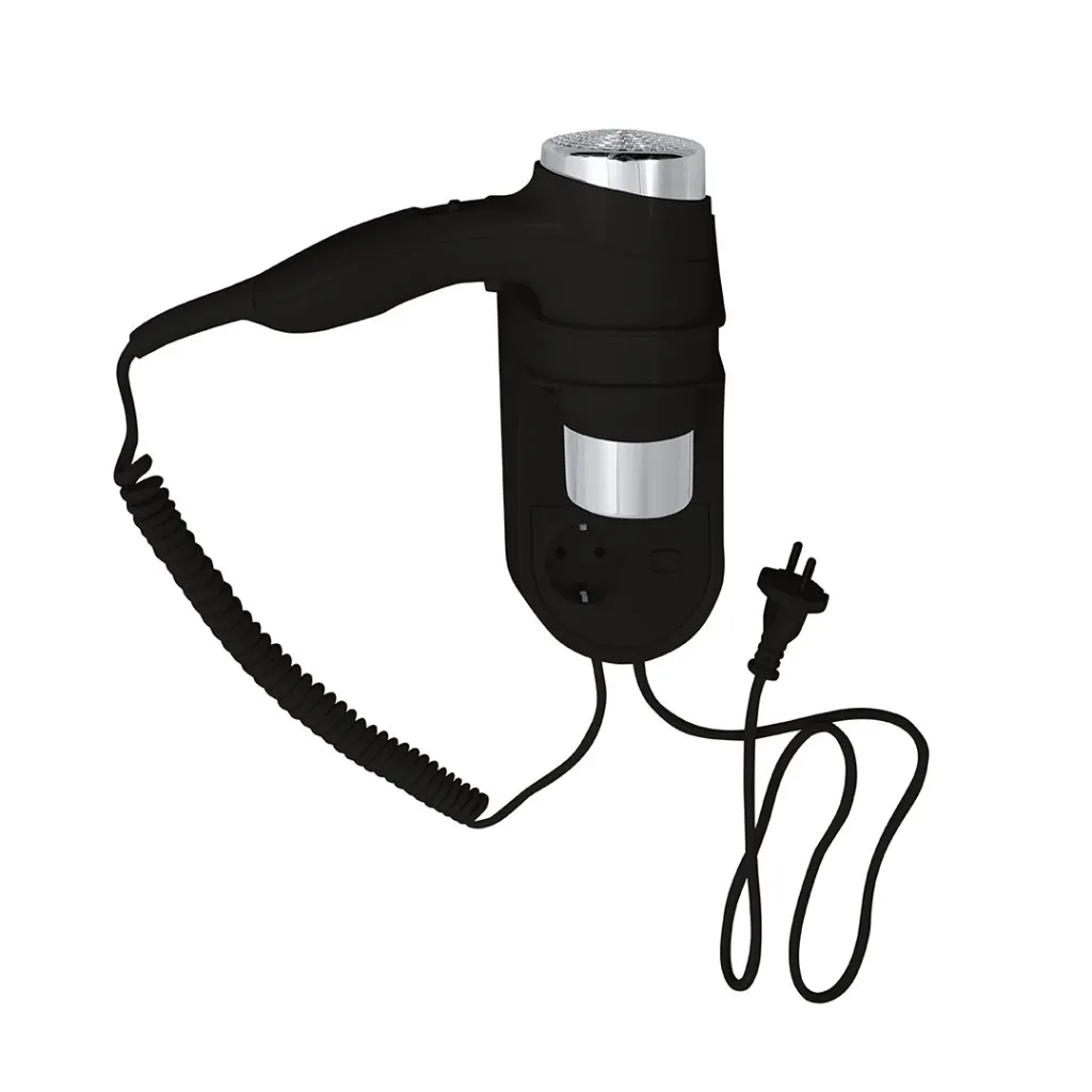 945233058 HOTEL Фен с держателем и розеткой черный BEMETA — фото 1, Фены для общественных мест