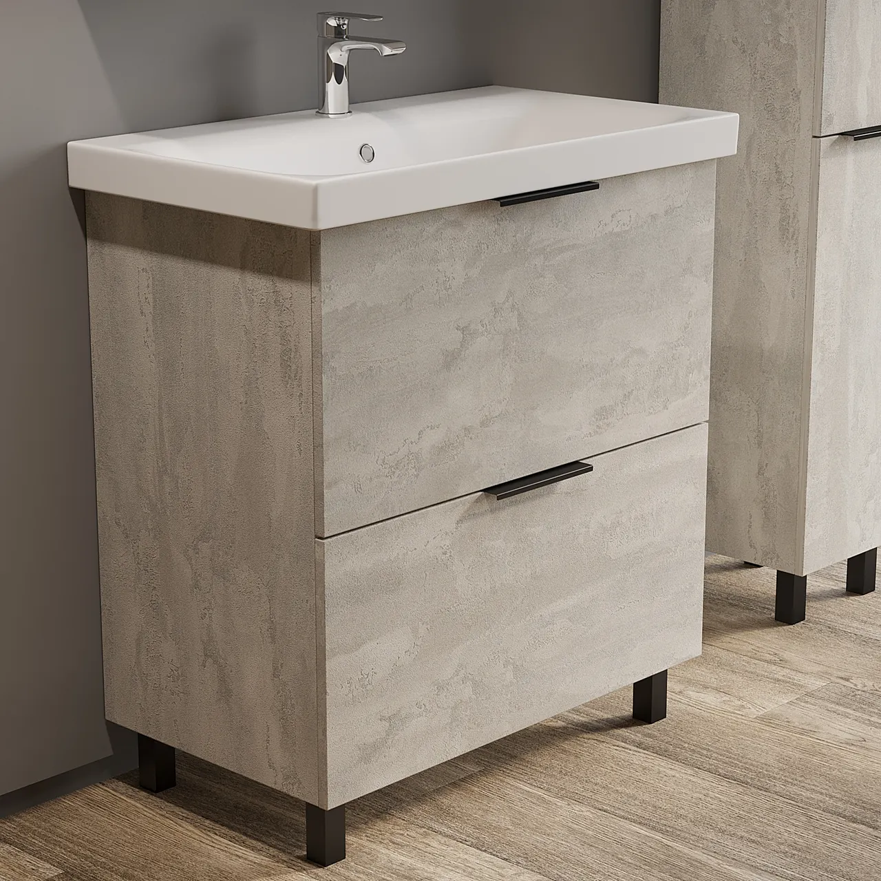 Зеркало со шкафом VIANT БЕРЛИН 60 подвесное цемент (VBER60C-ZSH) — фото 6, Зеркальные шкафы в ванную