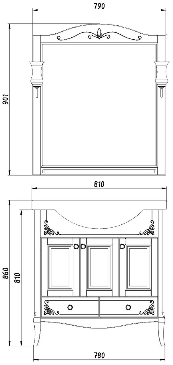 Товар: Комплект мебели для ванной Салерно 80 (Белый Патина Серебро) 969601 - фото 3 Комплект мебели для ванной Салерно 80 (Белый Патина Серебро) 969601 — фото 3, Готовые комплекты для ванной комнаты