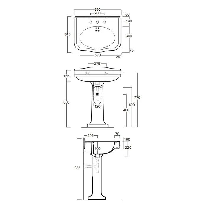 Раковина SIMAS LONDRA подвесная на пьедестал с одним отверстием цвет белый LO924 — фото 2, Раковины подвесные