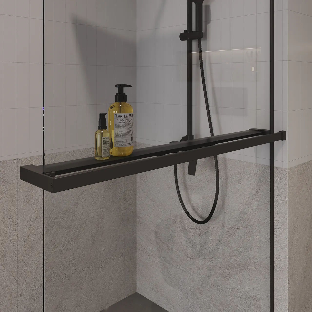 Душевая перегородка Niagara Nova NG-670-12ВLACK (120х195) черный матовый,стекло прозрачное,с полкой,1 место — фото 8, Душевые перегородки