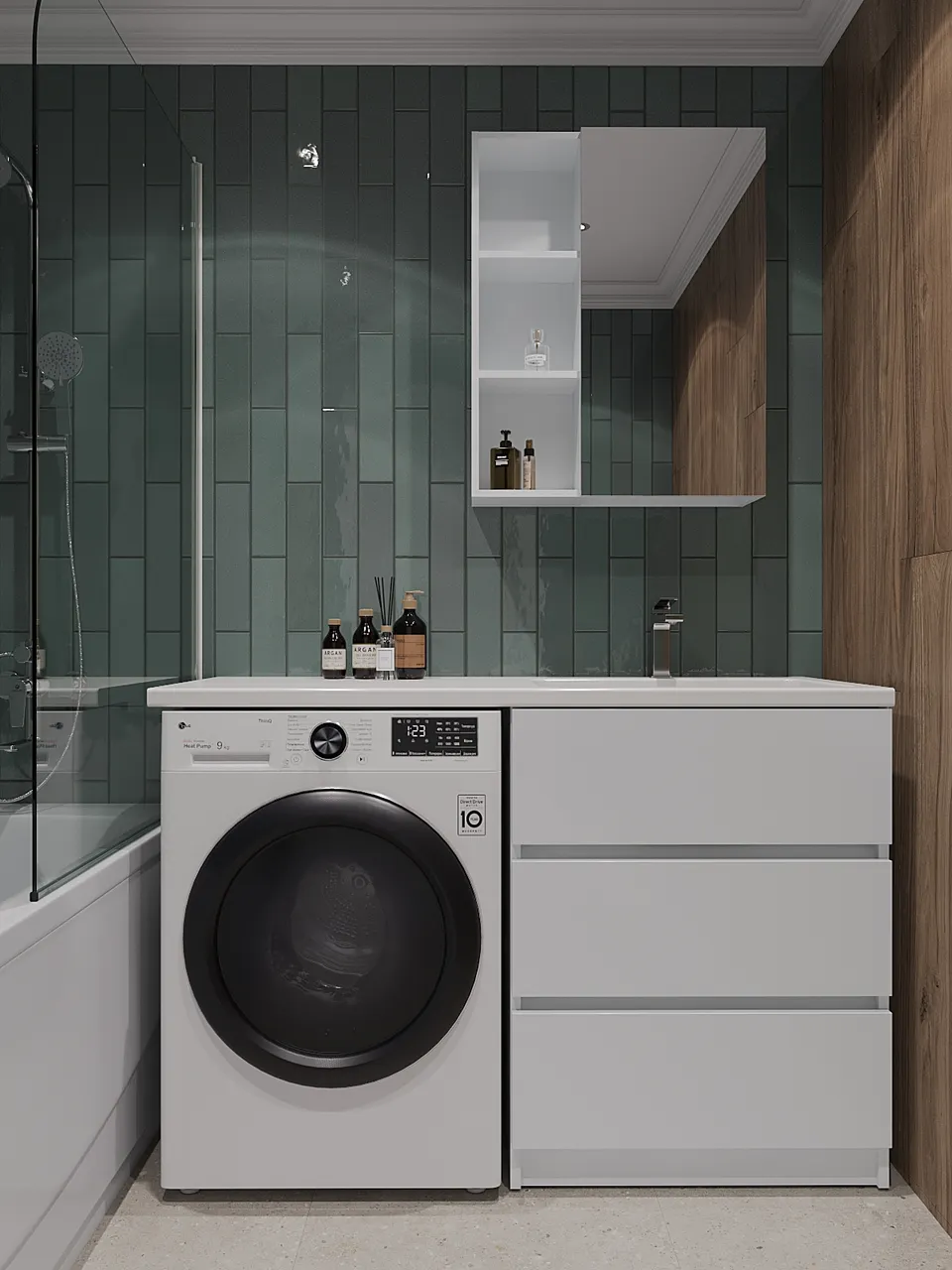 Orange Sistema ST-70TUW+RAR Тумба напольная с правой раковиной 130 см под стиральную машину, белый ST-70TUW+RAR — фото 10, Тумбы под раковину