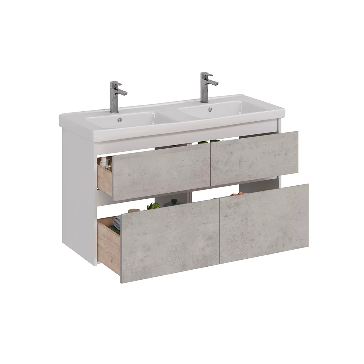 Товар: Тумба Lemark COMBI 125 см под 2 раковины, подвесная/напольная,4 ящика, цвет фасада: Бетон, цвет корп LM03C125T-Beton - фото 1 Тумба Lemark COMBI 125 см под 2 раковины, подвесная/напольная,4 ящика, цвет фасада: Бетон, цвет корп LM03C125T-Beton — фото 1, Тумбы под раковину