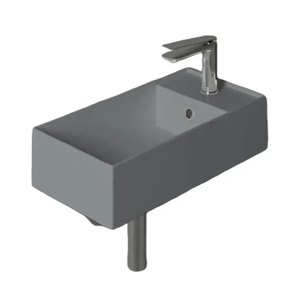 Раковина SIMAS AGILE подвесная или накладная с одним отверстием с полкой правой цвет cemento matt AG50.CM — фото 1, Раковины накладные